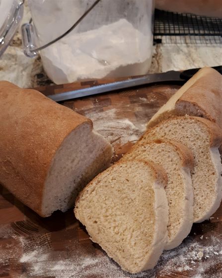 Finished loaf of quick & easy spelt french bread recipe